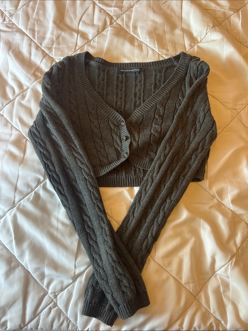 Brandy Melville Charcoal Cable Cropped Cardigan
